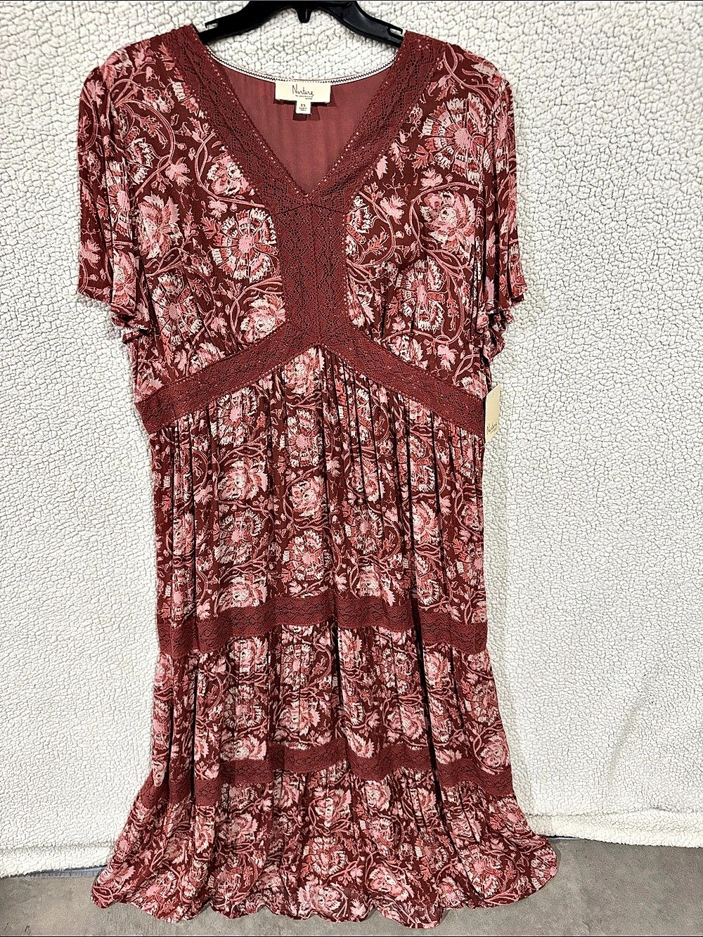 Nurture by Resounding Floral Midi Dress in Burgundy & Pink Size 2X NWT